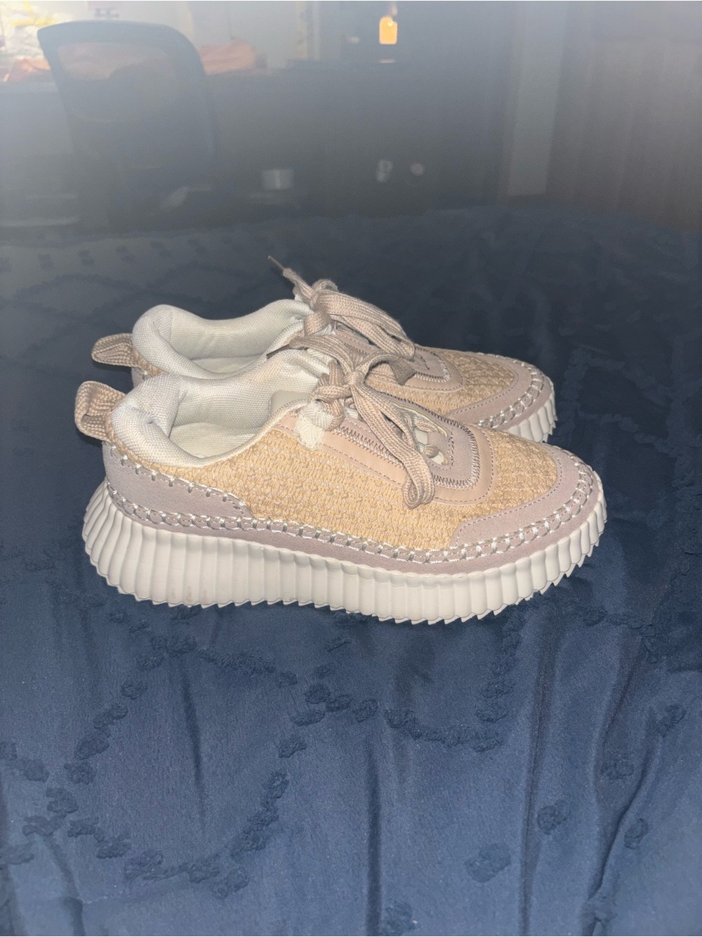 Neutral Pink Terry-Style Lace-Up Sneakers